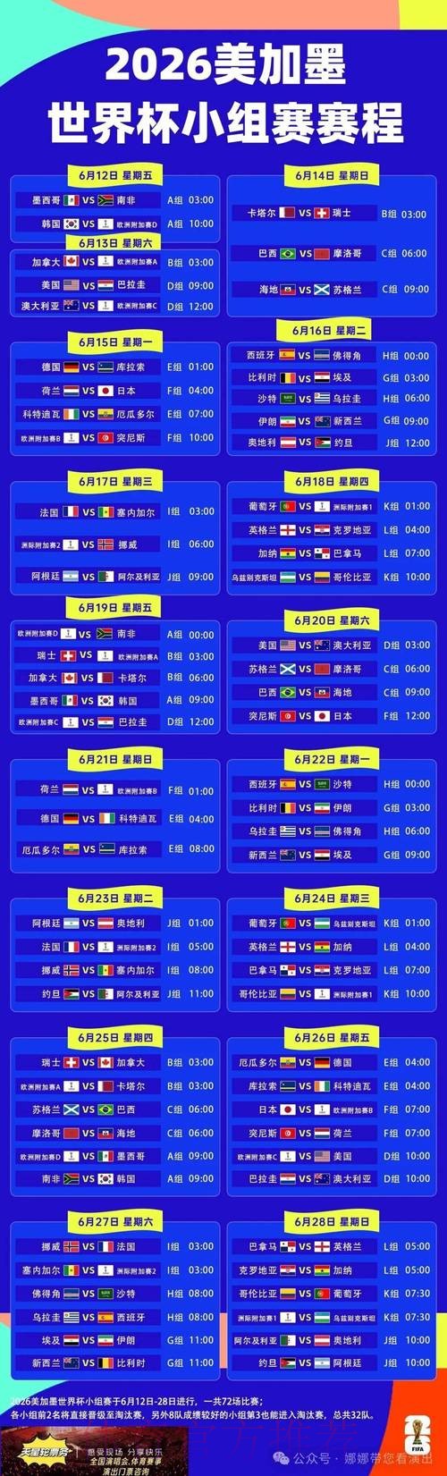 2026世界杯每日赛程高清版赛事详情查询入口 2026世界杯每日赛程高清版赛事详情查询入口